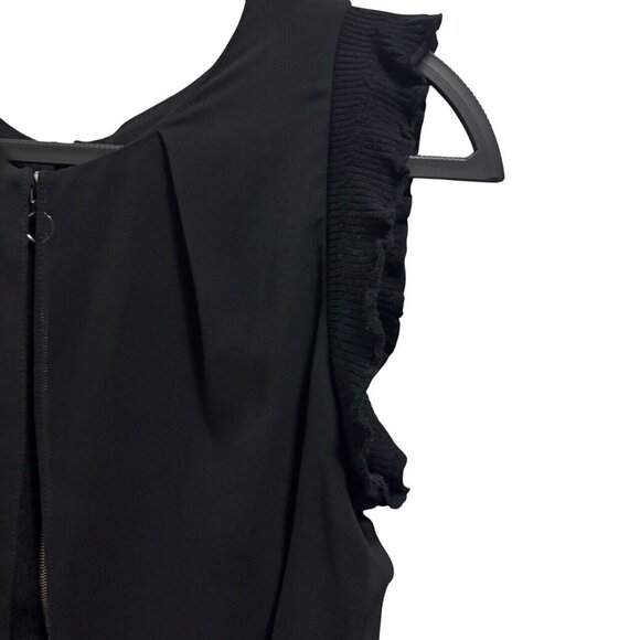 Sandro Paris Black Viscose Crepe Exposed Zipper Flutter Sleeve Dress Size 2 - Picture 6 of 10